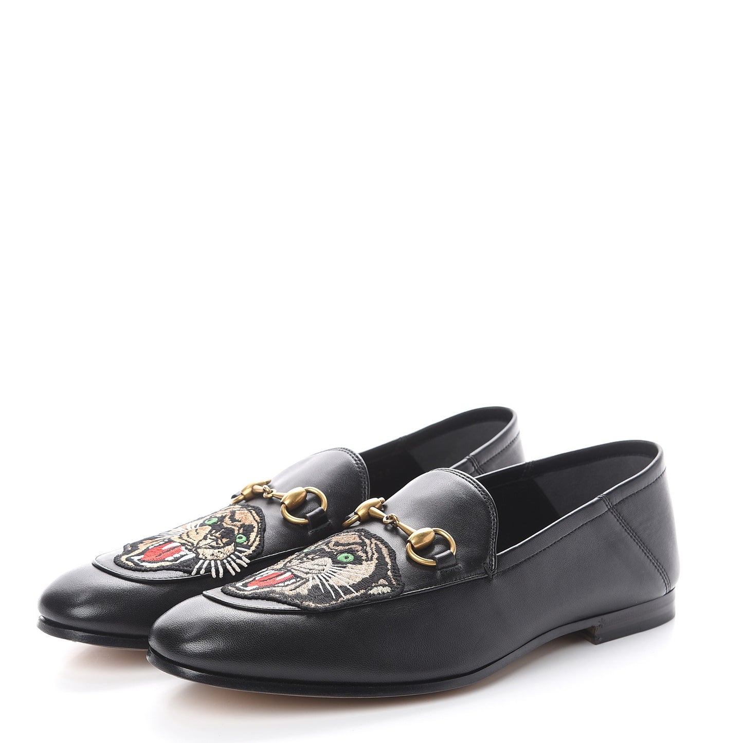Goatskin Tiger Embroidered Mens Horsebit Loafers 8.5 Black