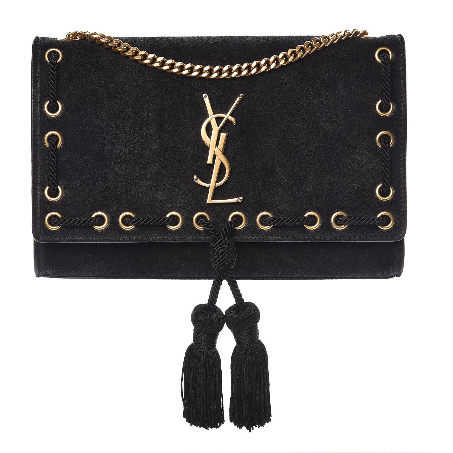 Saint Laurent Suede Rope Stitch Medium Monogram Kate Satchel Black 1 of 7