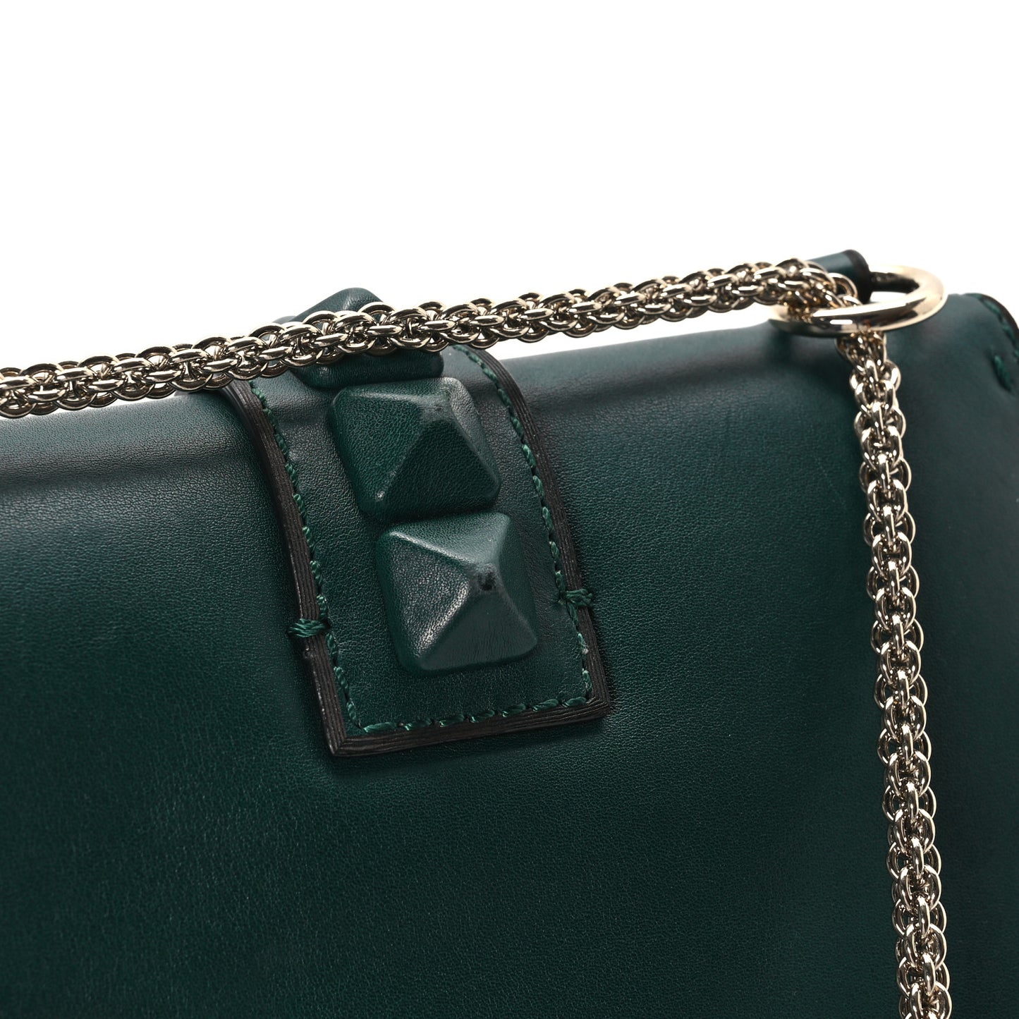 Vitello Small Glam Lock Rockstud Flap Light Emerald