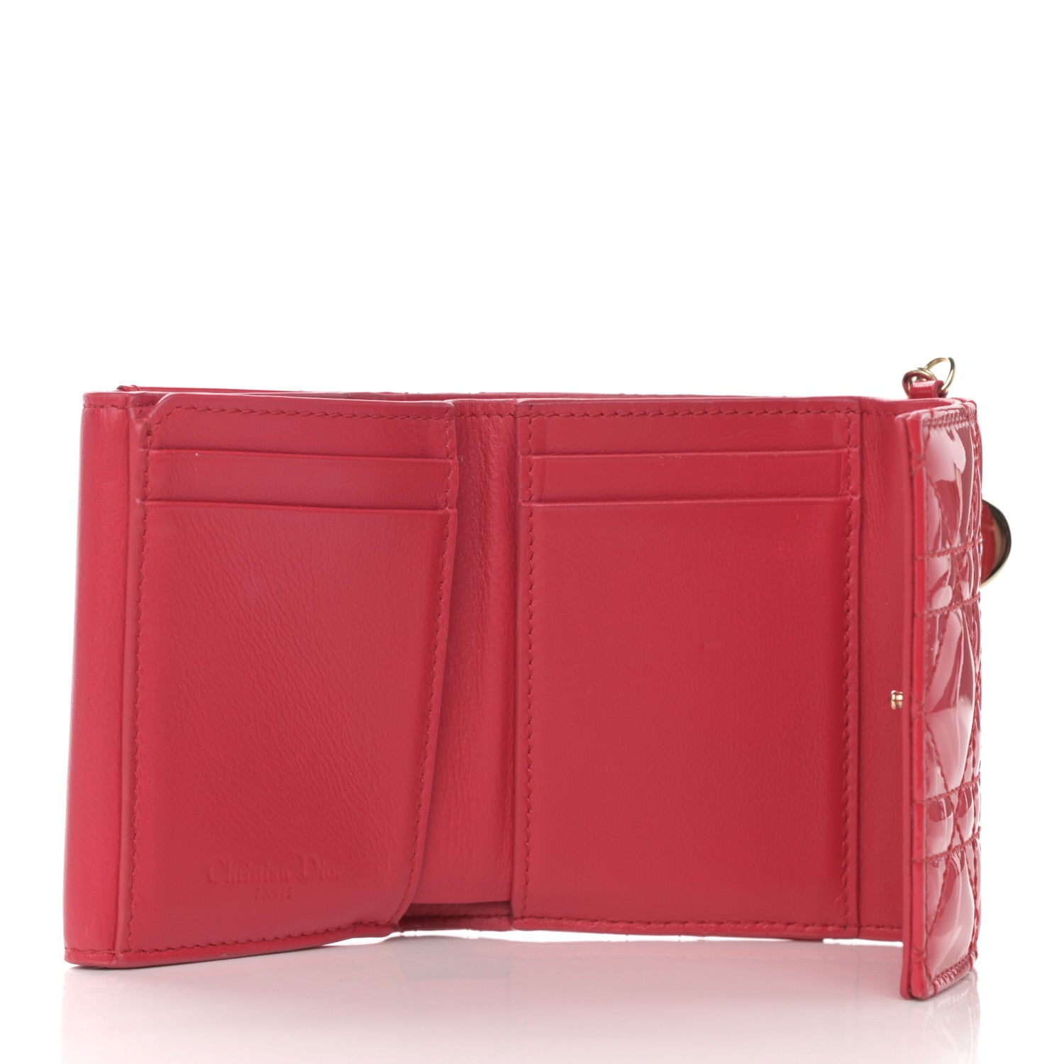 Christian Dior Patent Cannage Lady Dior Lotus Wallet Red 5 of 9
