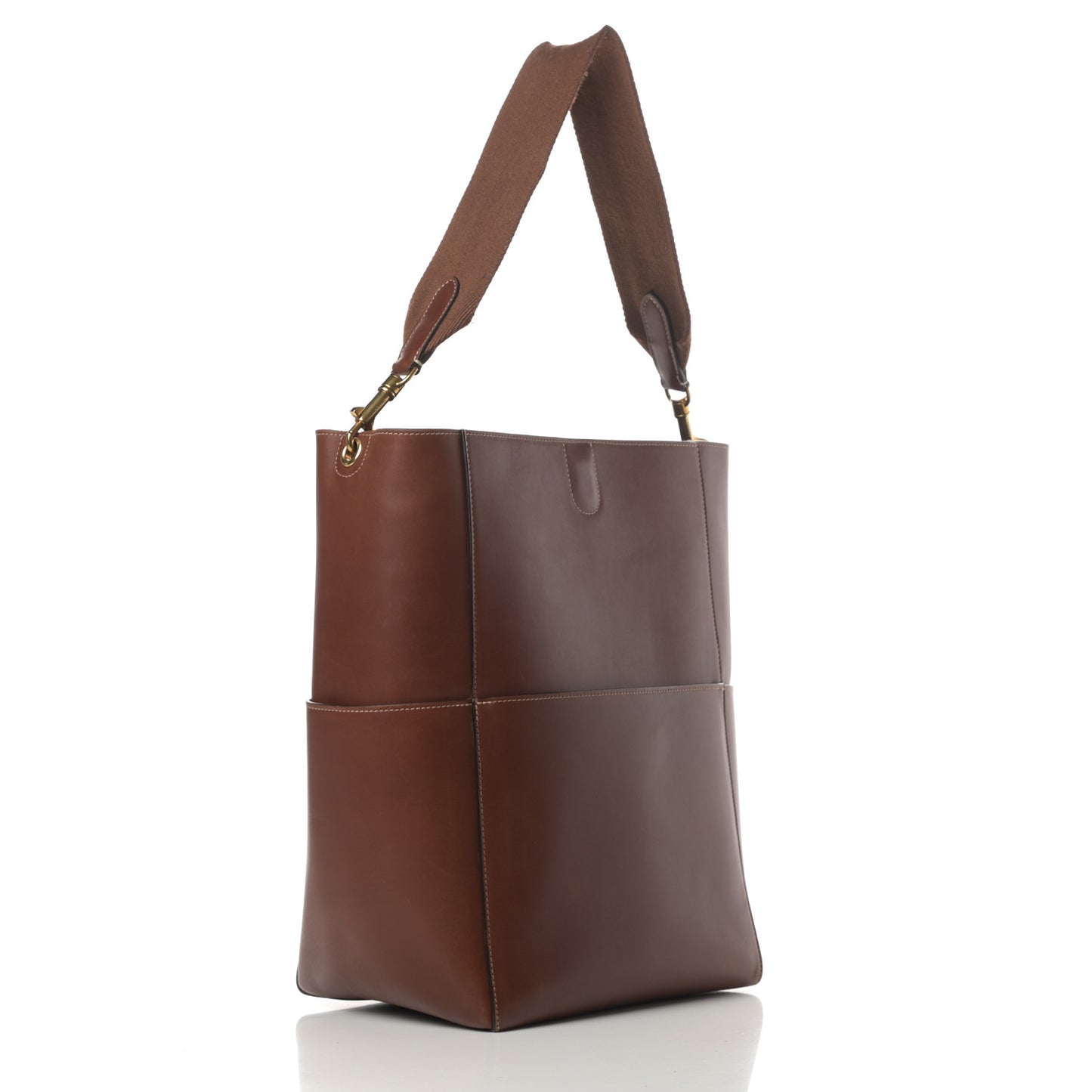 Natural Calfskin Sangle Bucket Bag Dark Brown