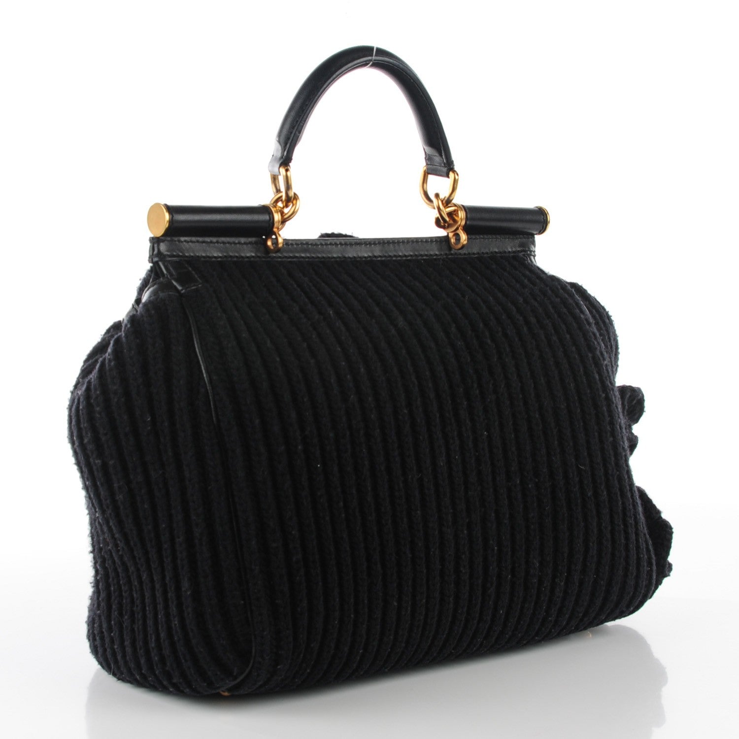 Dolce & Gabbana Wool Crocheted Miss Sicily Satchel Black 3 of 9