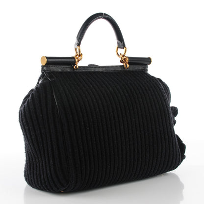 Dolce & Gabbana Wool Crocheted Miss Sicily Satchel Black 3 of 9
