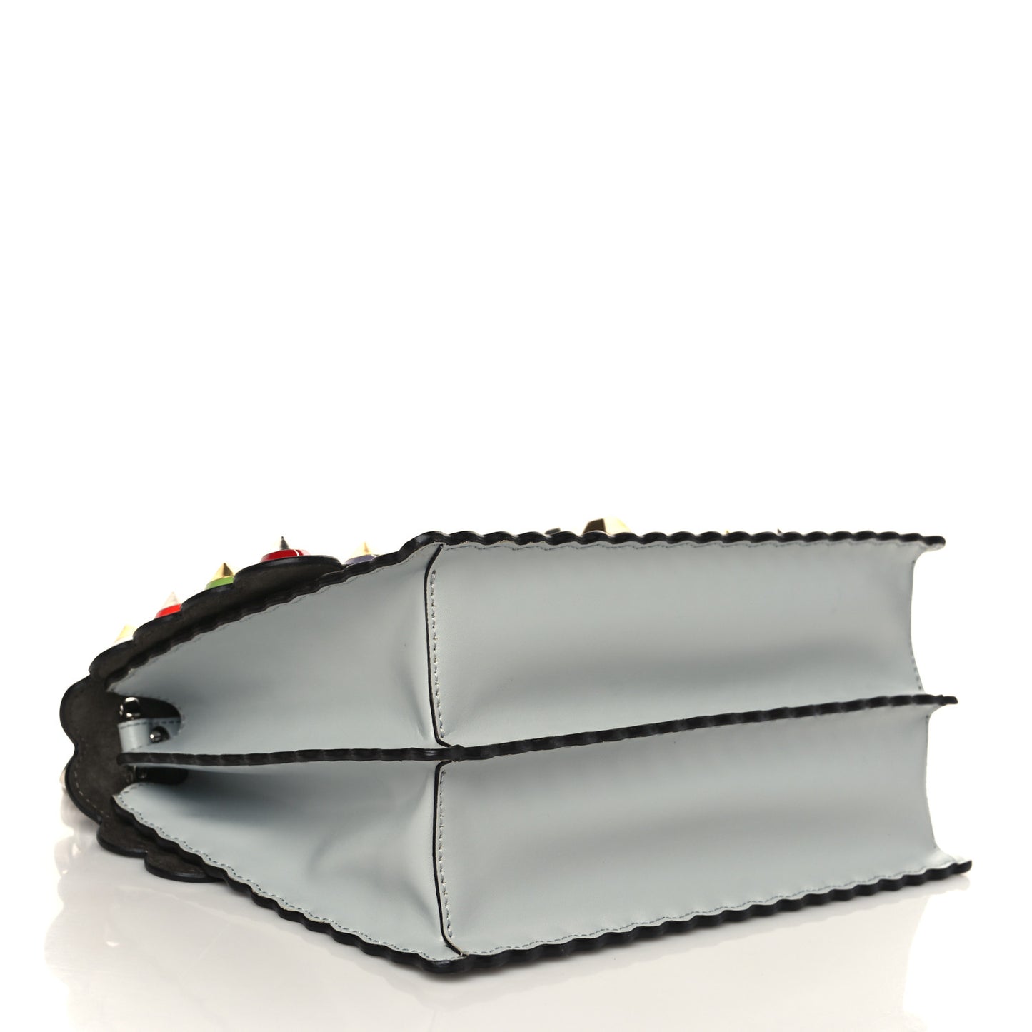 Vitello Liberty Scalloped Spike Studded Kan I Shoulder Bag Grigio Perla Multicolor