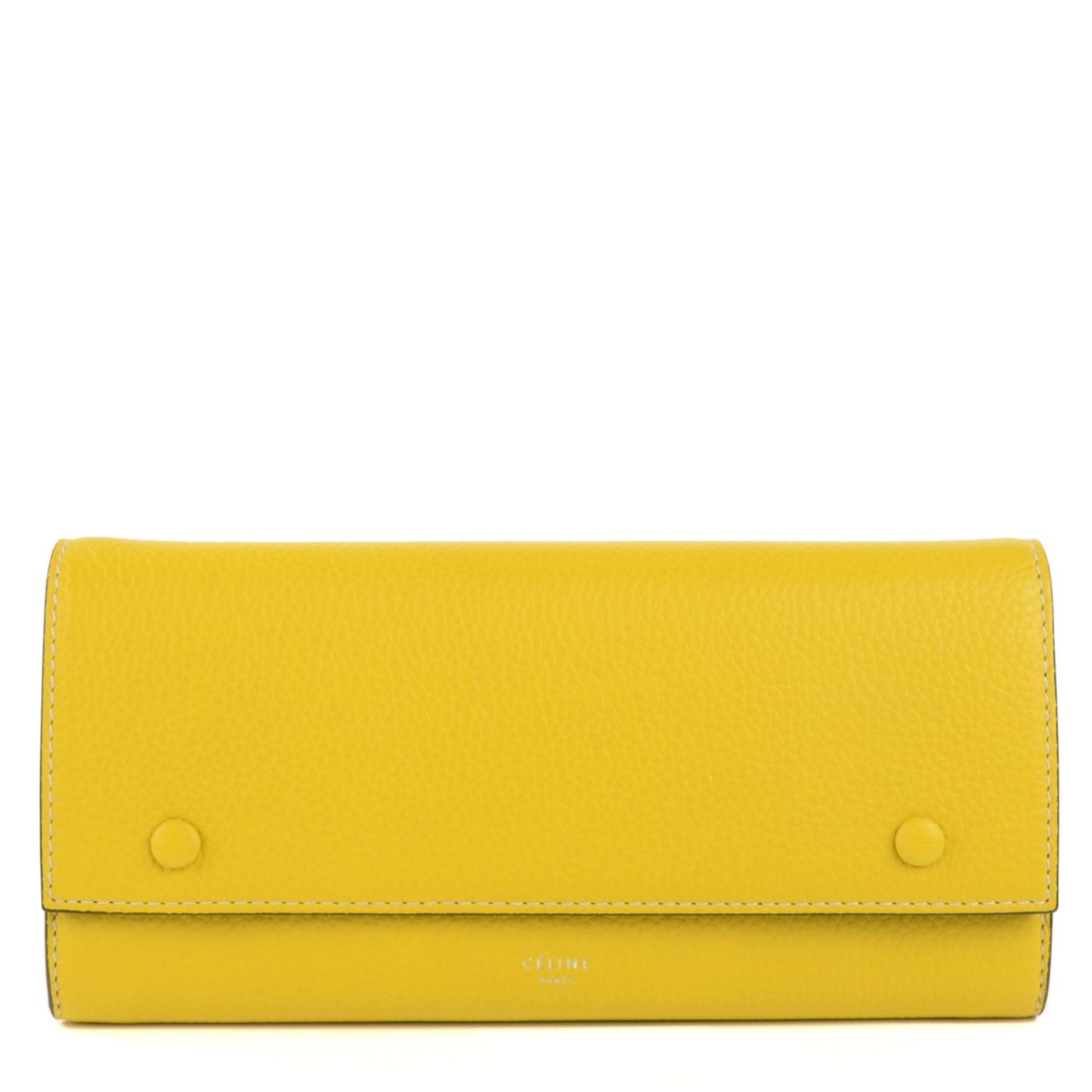 Drummed Calfskin Large Multifunction Flap Wallet Citron