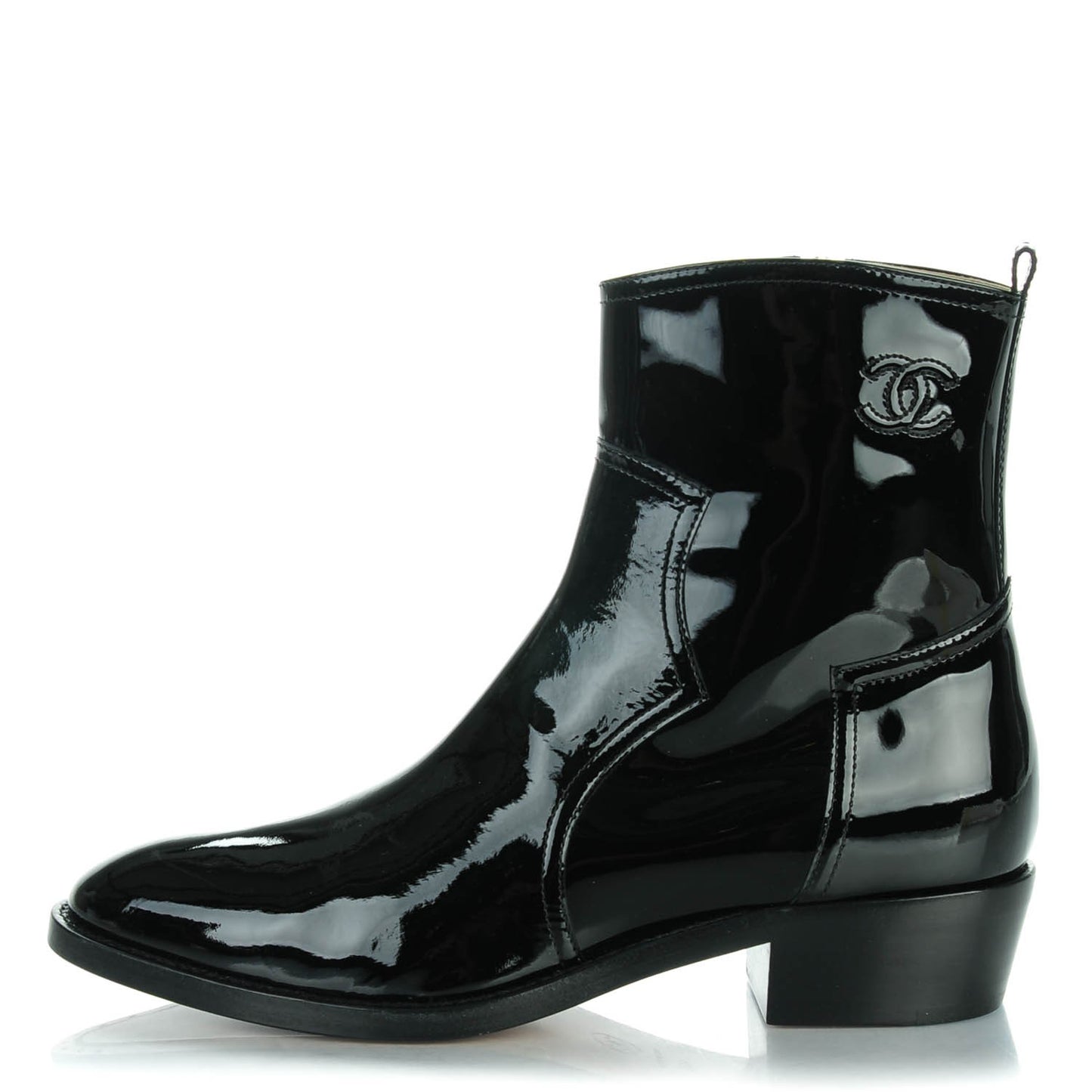 Patent Calfskin Paris Dallas Zip Ankle Boots 41.5 Black