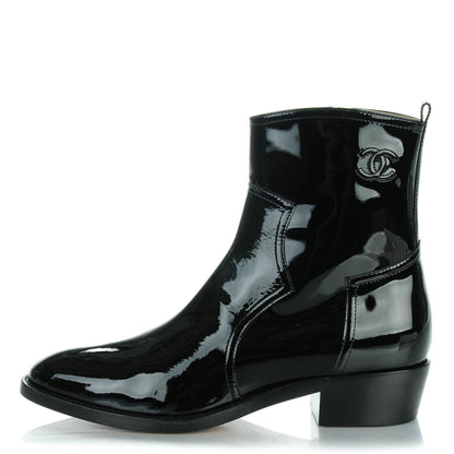 Chanel Patent Calfskin Paris Dallas Zip Ankle Boots 41.5 Black 1 of 8