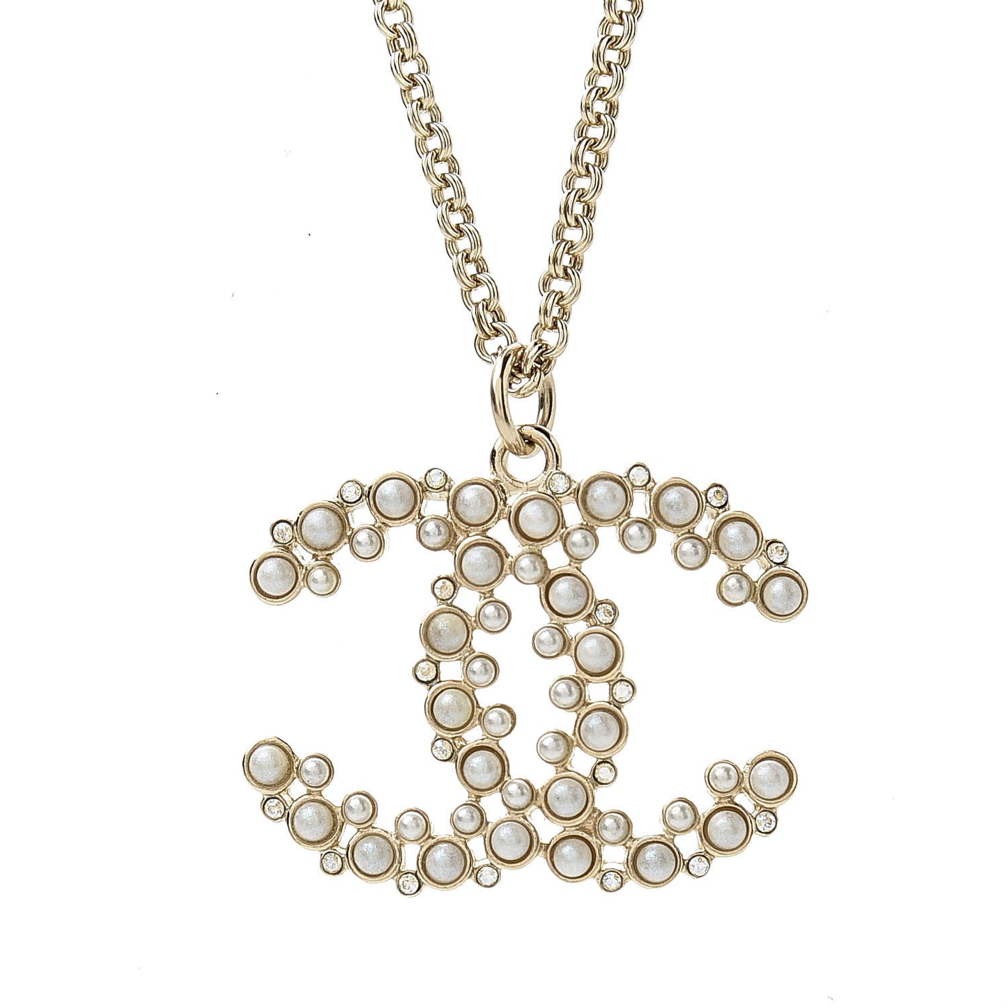 Crystal Pearl Snow Splash CC Pendant Necklace Gold