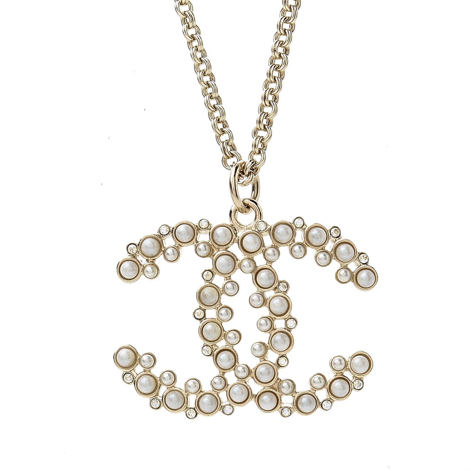 Chanel Crystal Pearl Snow Splash CC Pendant Necklace Gold 4 of 5