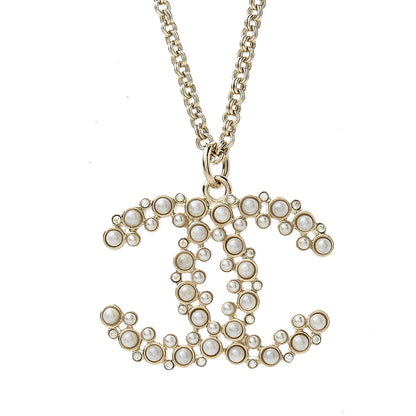 Chanel Crystal Pearl Snow Splash CC Pendant Necklace Gold 4 of 5