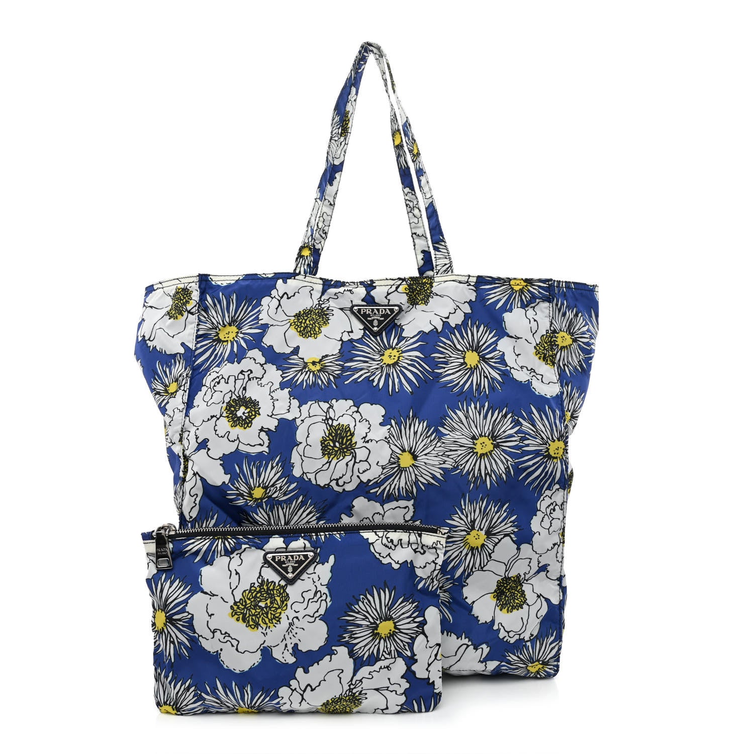 Prada Tessuto Nylon Floral Print BYOBag Shopping Tote Bluette 1 of 13