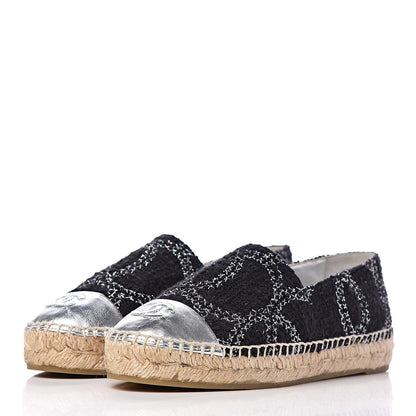 Chanel Metallic Tweed Lambskin CC Espadrilles 36 Black Silver 3 of 10