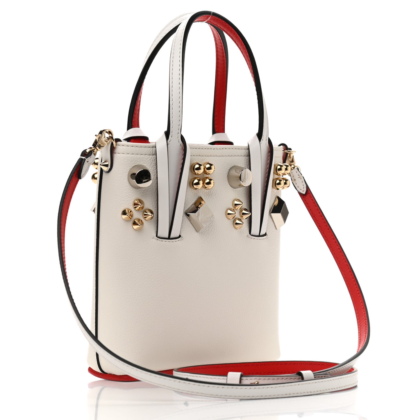 Calfskin Empire Spike Studded Mini Courones Tote Blanco Multicolor