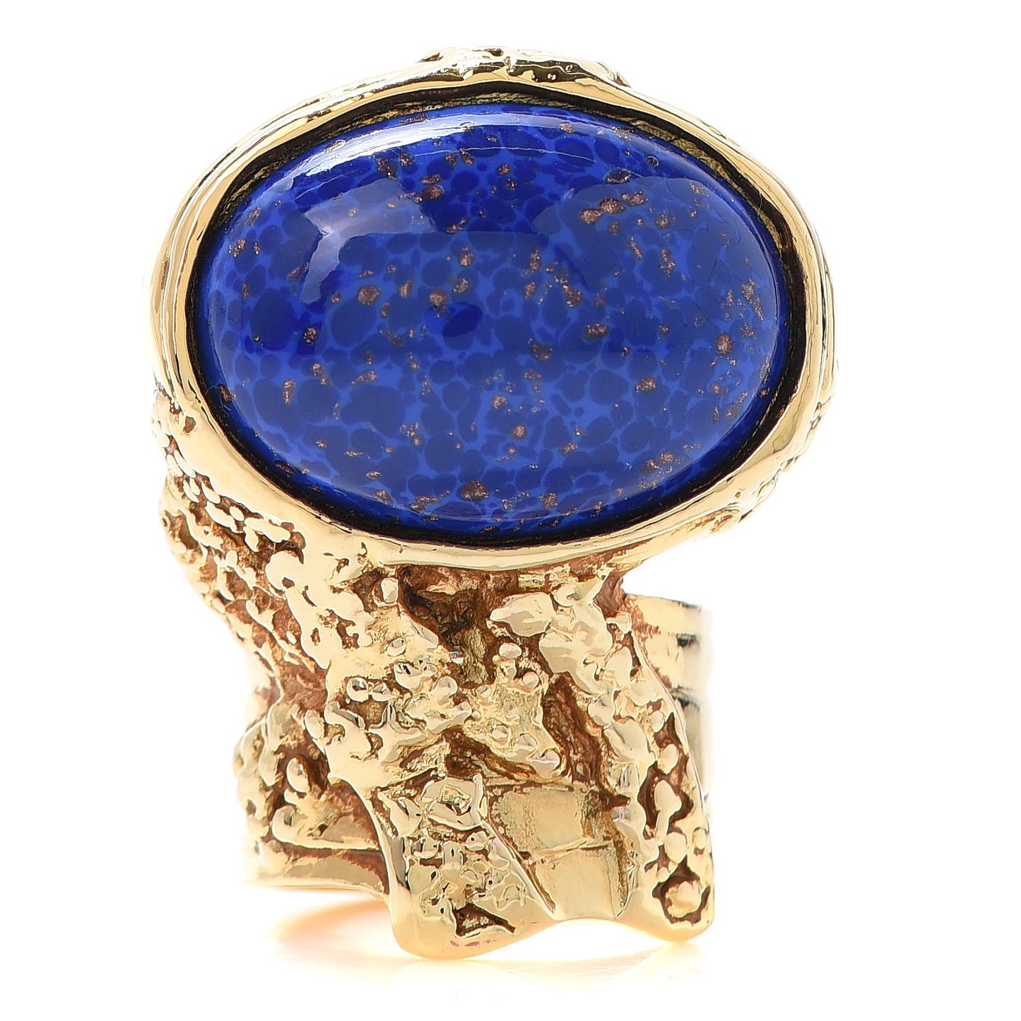 Glass Cabochon Arty Ovale Ring 6 Gold Lapis