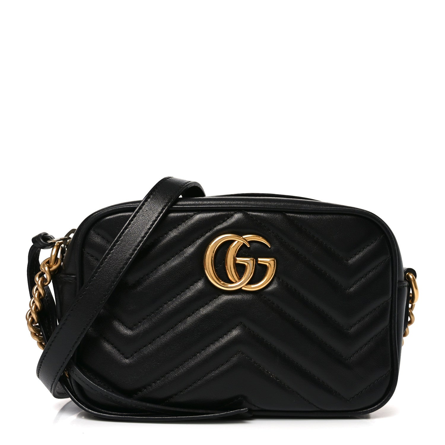 Gucci Calfskin Matelasse Mini GG Marmont Chain Shoulder Bag Black 1 of 9