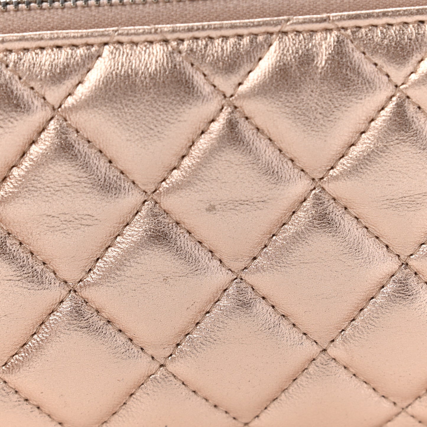Metallic Lambskin Quilted Cosmetic Pouch Light Gold
