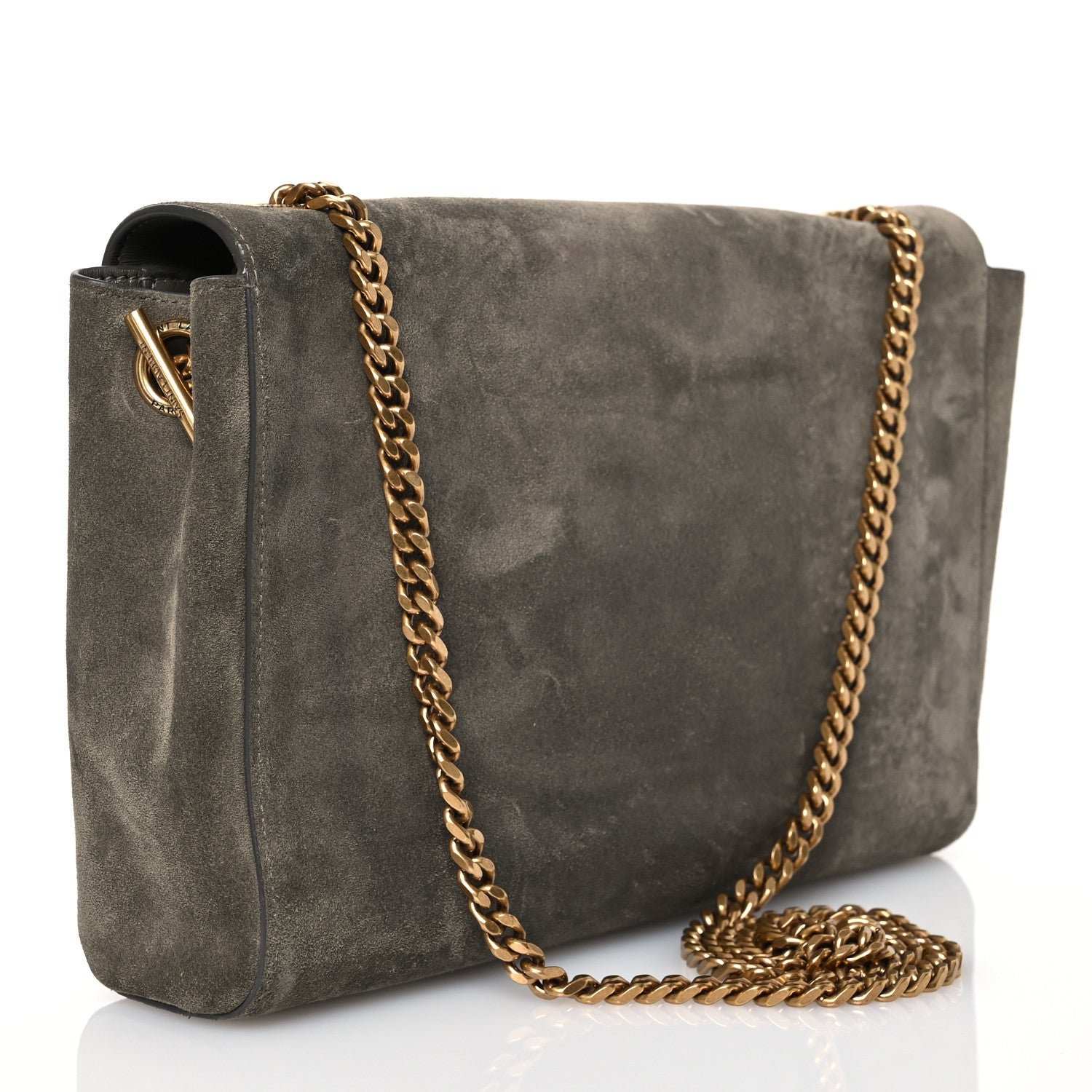 Saint Laurent Smooth Calfskin Suede Medium Reversible Monogram Kate Satchel Taupe 3 of 13