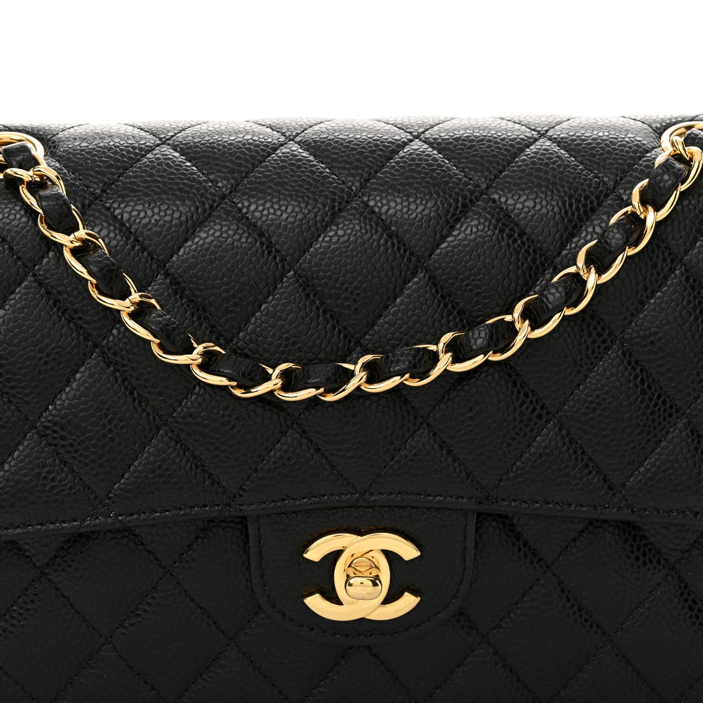 Caviar Quilted Medium Double Flap Black