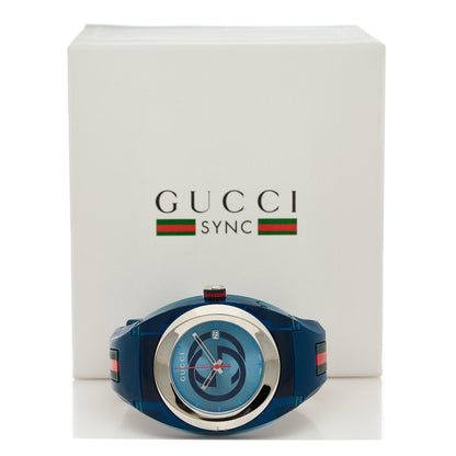 Gucci Stainless Steel Rubber 46mm Sync Web Quartz Watch Blue 5 of 5