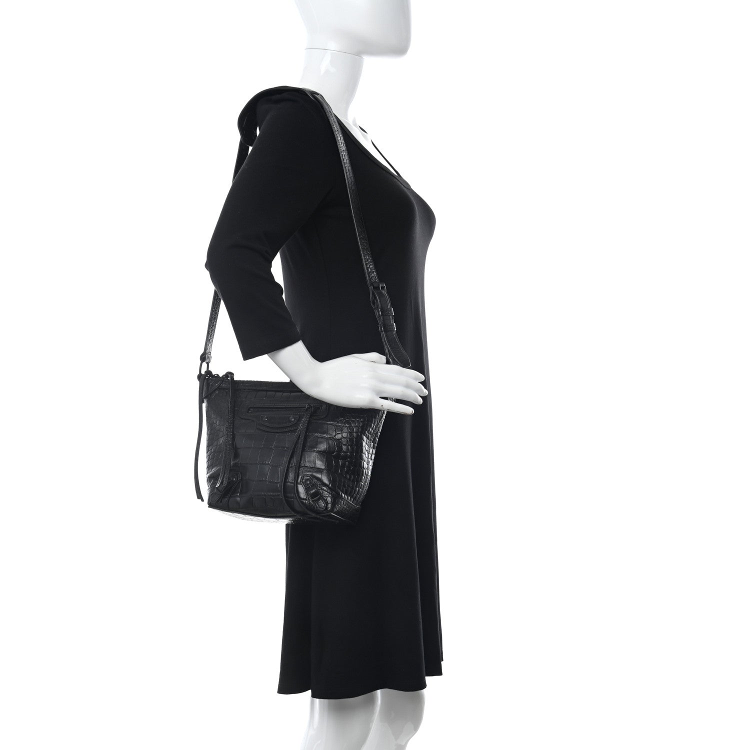 Balenciaga Extra Supple Calfskin Crocodile Embossed Neo Classic Hardware Hobo XS Black 2 of 9