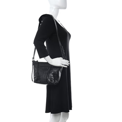 Balenciaga Extra Supple Calfskin Crocodile Embossed Neo Classic Hardware Hobo XS Black 2 of 9