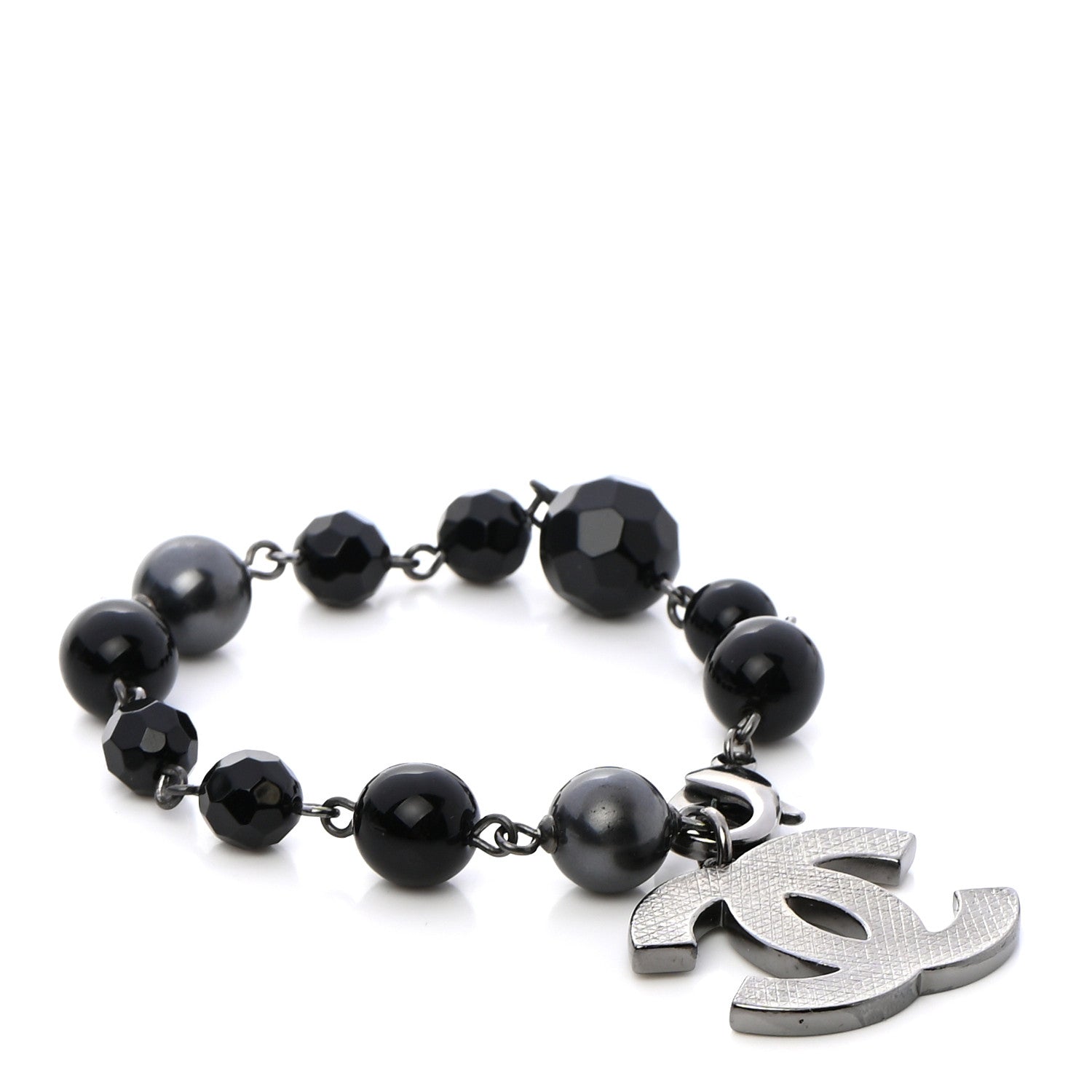 Chanel Ruthenium Pearl Beaded CC Bracelet Black 1 of 4