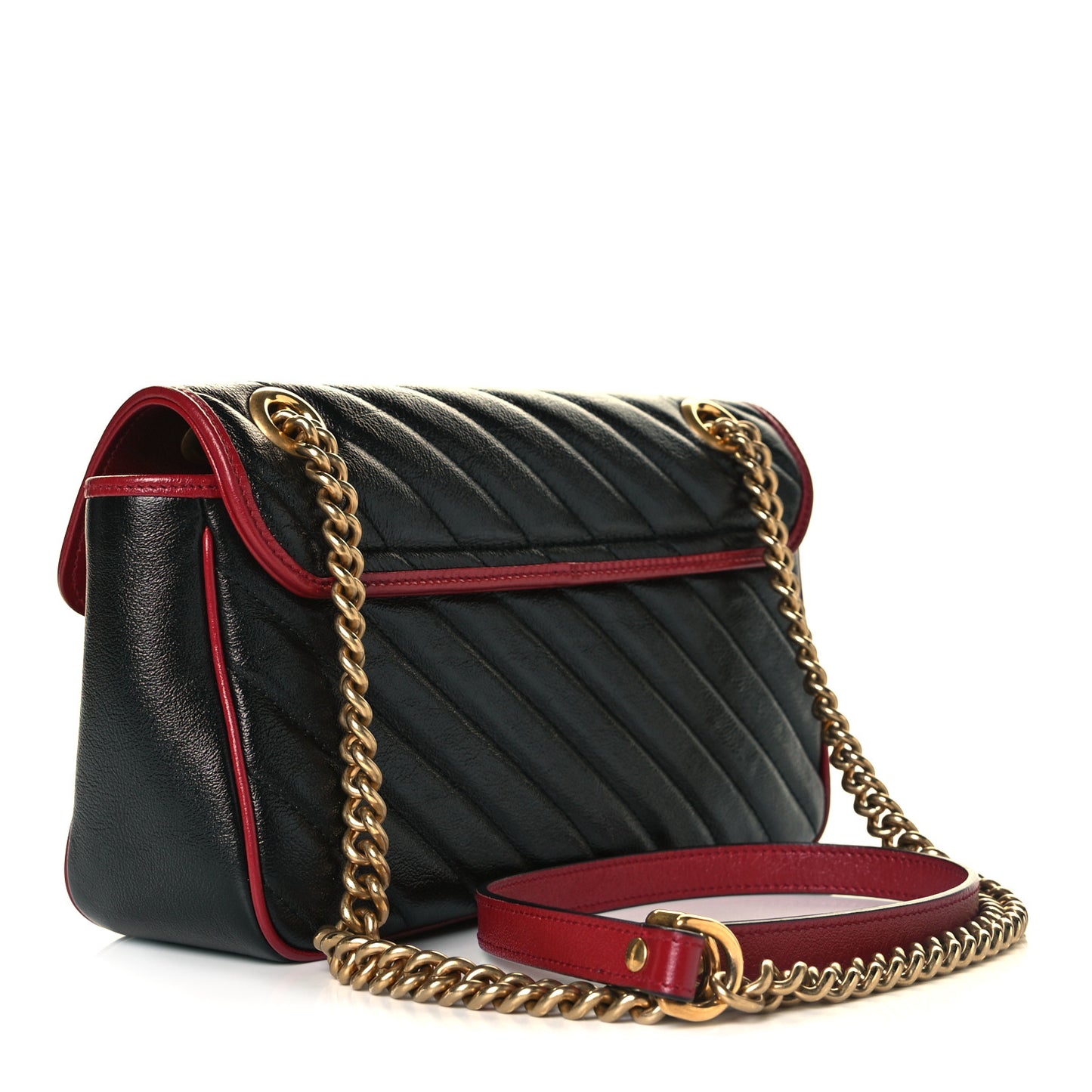 Vintage Effect Calfskin Matelasse Diagonal Small Torchon GG Marmont Shoulder Bag Black Romantic Cherry