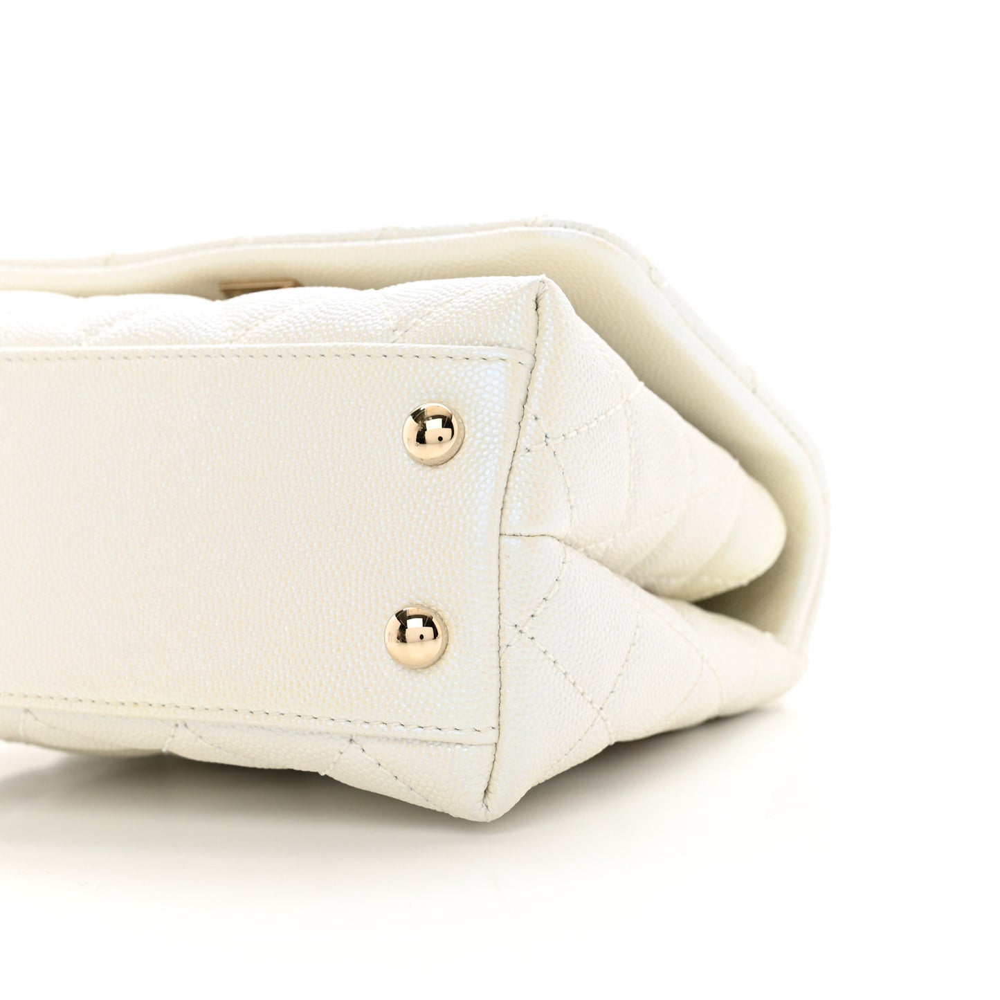 Iridescent Caviar Quilted Extra Mini Coco Handle Flap White
