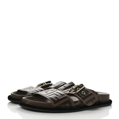 Fendi Calfskin FF Embossed Slide Sandals 35 Maya Black 3 of 9