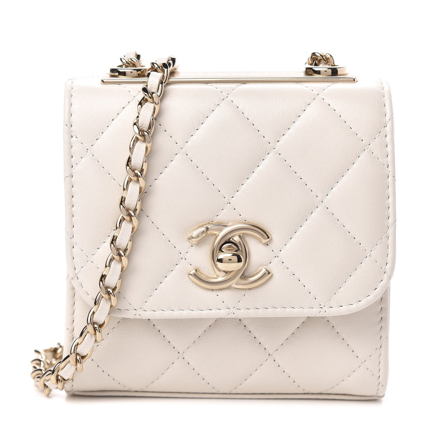 Lambskin Quilted Mini Trendy CC Clutch With Chain Ecru