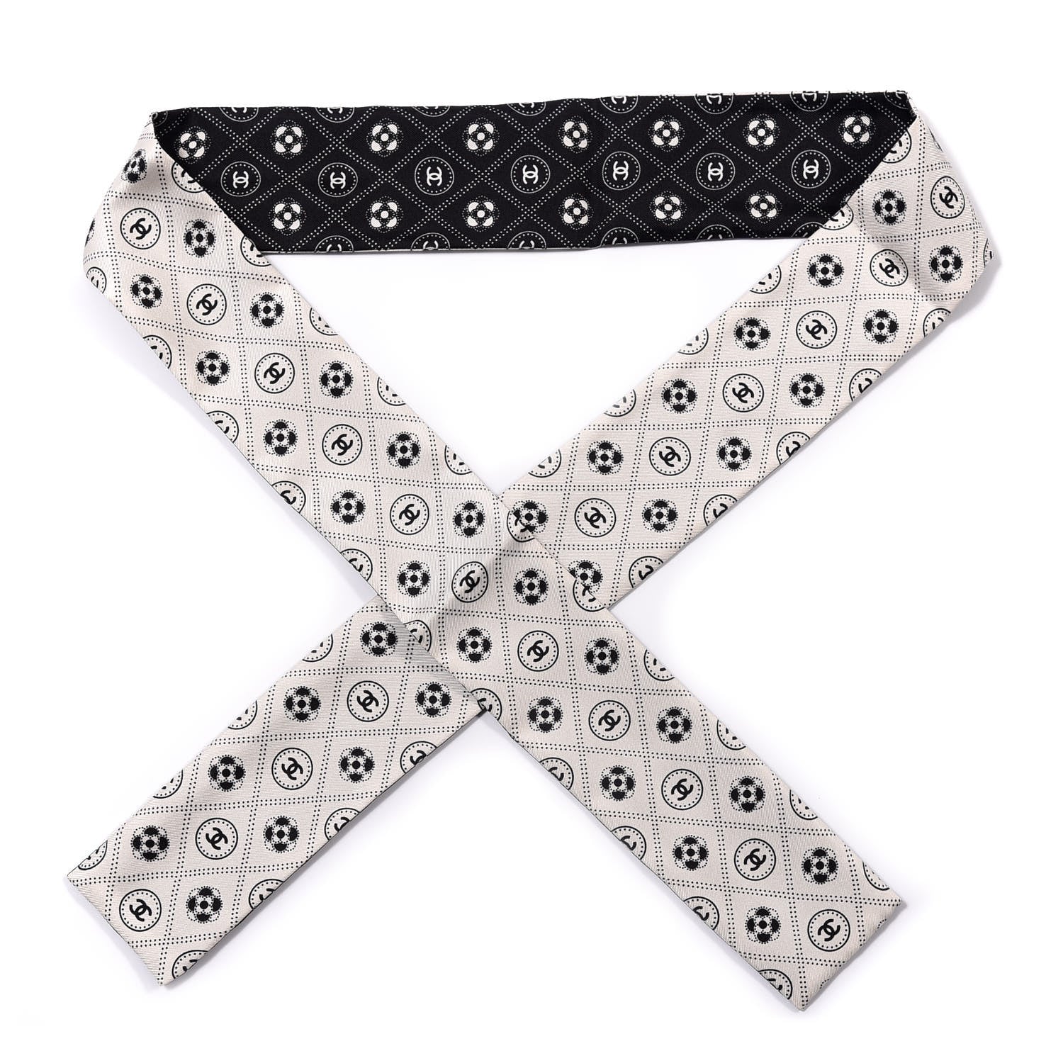 Chanel Silk CC Polka Dot Slim Bandeau Scarf Black Ecru 1 of 3