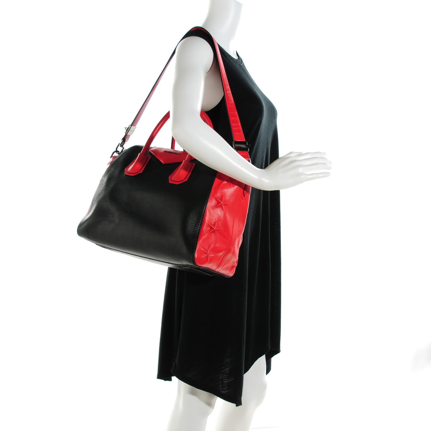 Smooth Calfskin Star Embossed Medium Antigona Black Red