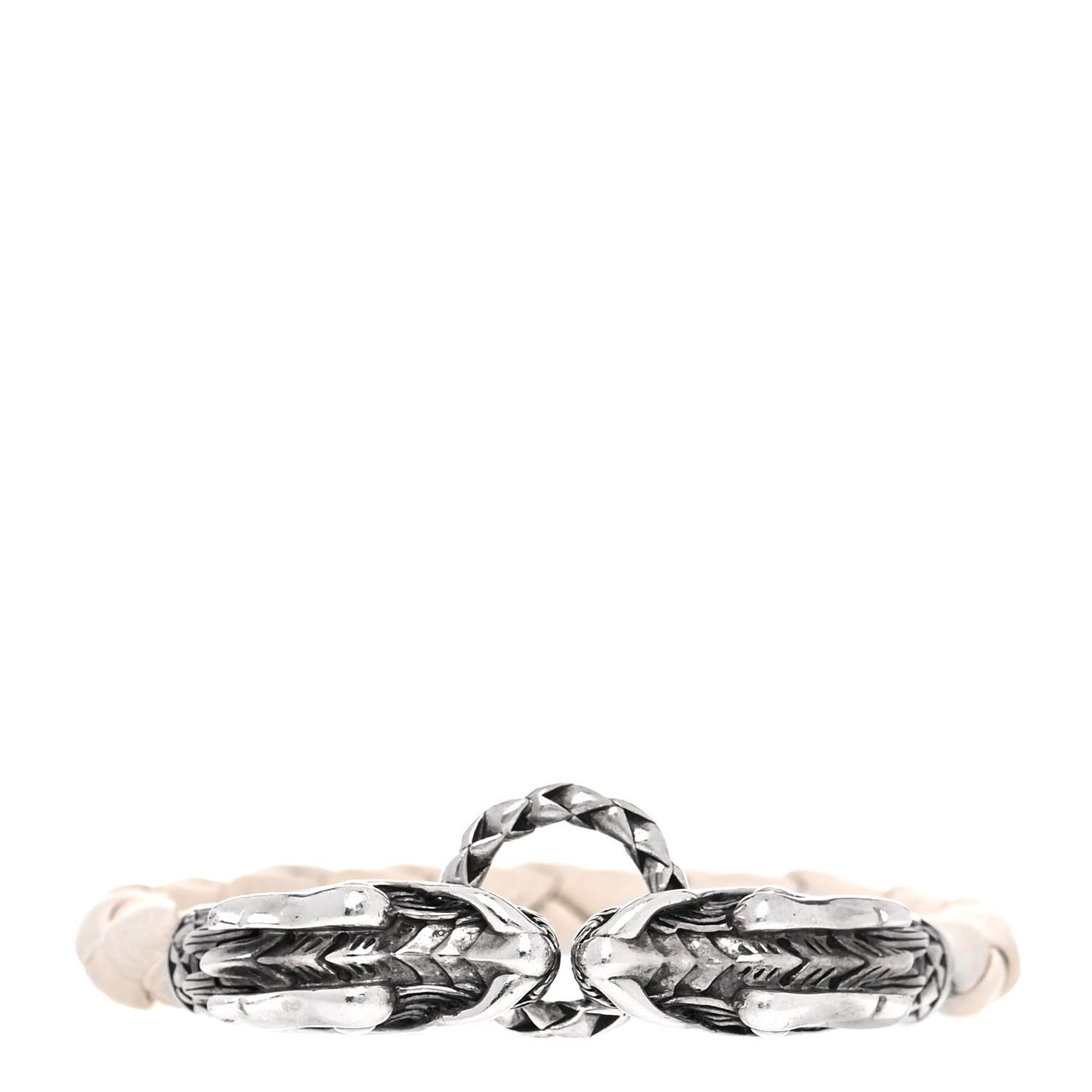 Sterling Silver Leather Naga Dragon Legend Bracelet White