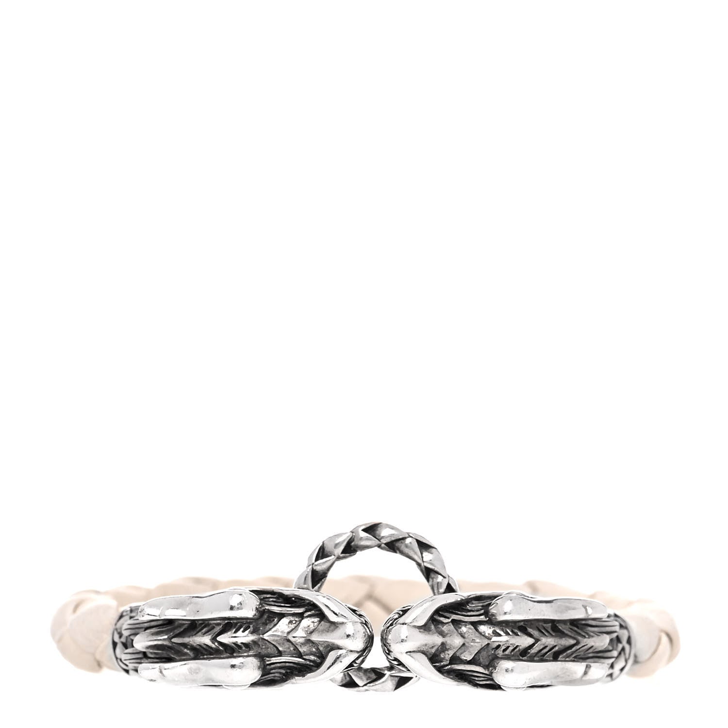 John Hardy Sterling Silver Leather Naga Dragon Legend Bracelet White 1 of 5