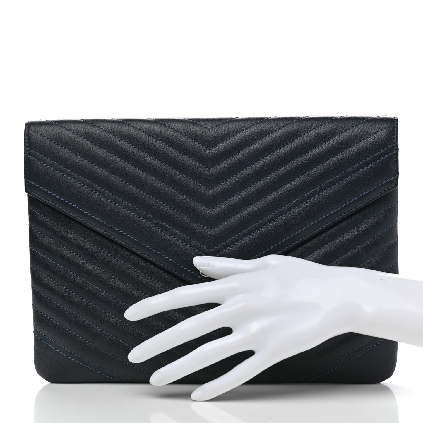 Calfskin Chevron Quilted Small Statement Envelope Clutch Navy