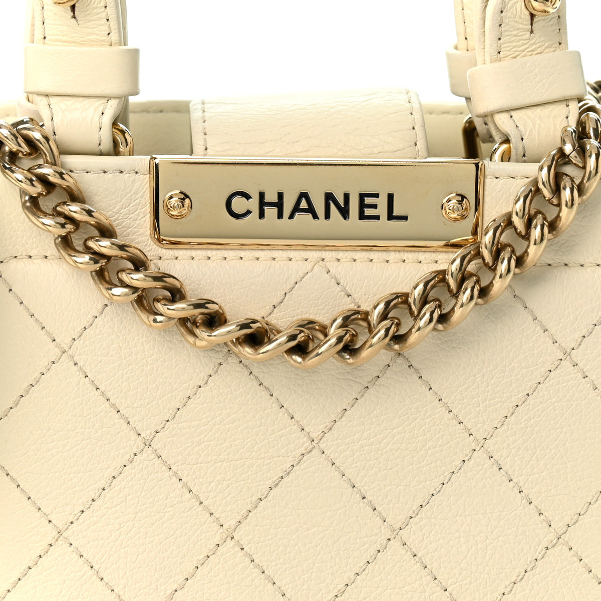Chanel Grained Calfskin Stitched Mini Label Click Shopper Tote White 8 of 10