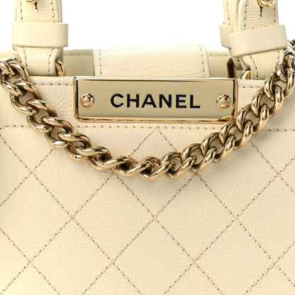 Chanel Grained Calfskin Stitched Mini Label Click Shopper Tote White 8 of 10