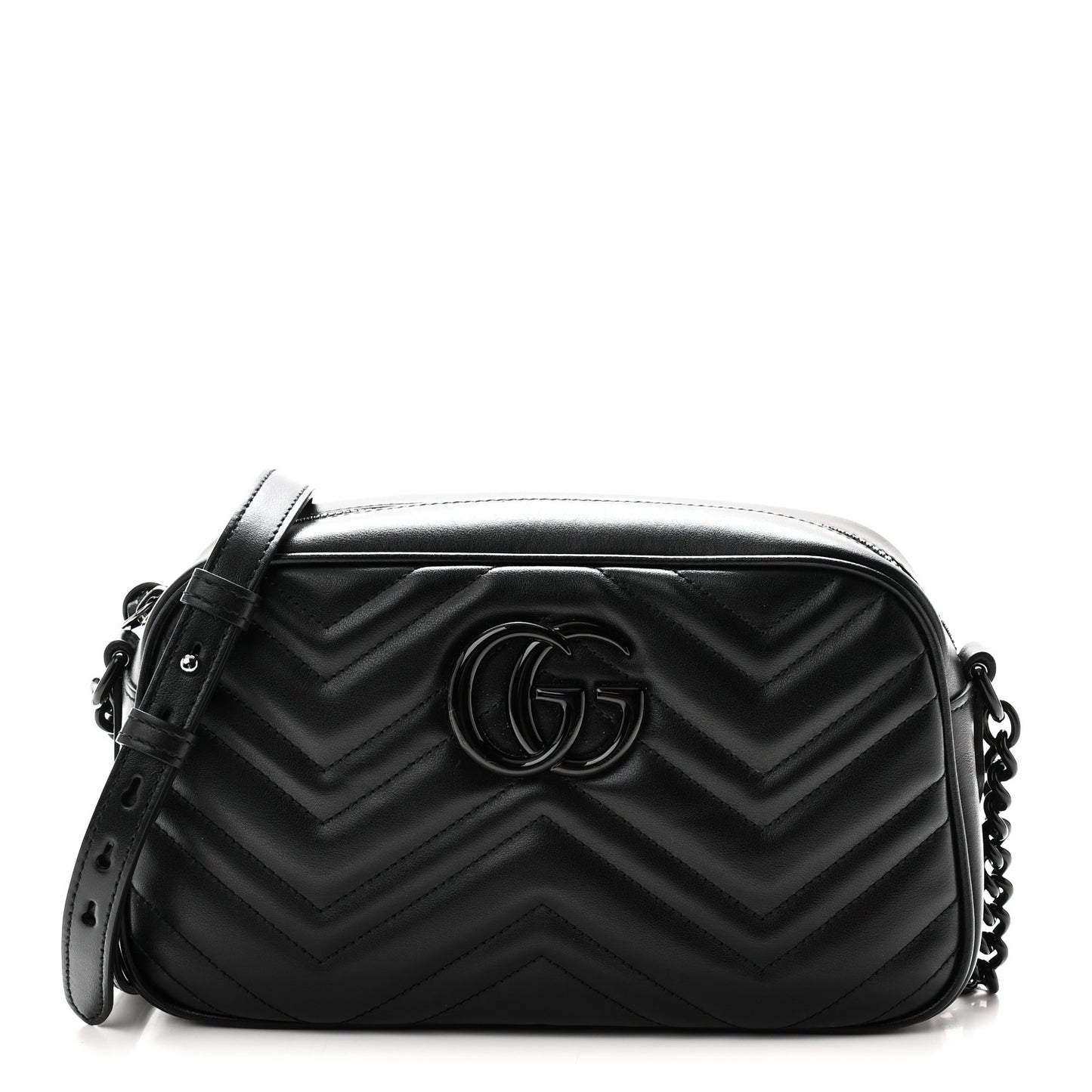 Calfskin Matelasse Monochrome Small GG Marmont Chain Shoulder Bag Black