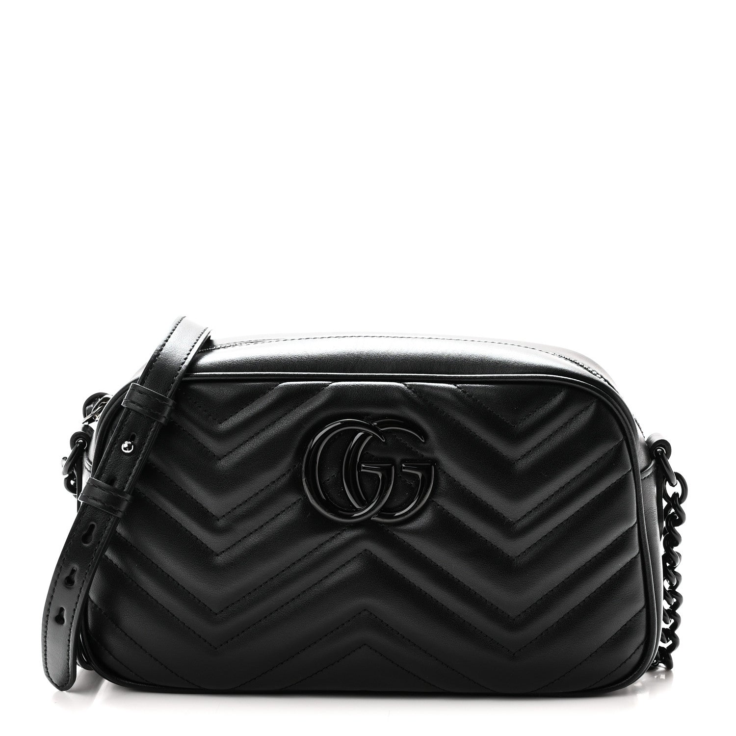Gucci Calfskin Matelasse Monochrome Small GG Marmont Chain Shoulder Bag Black 1 of 10