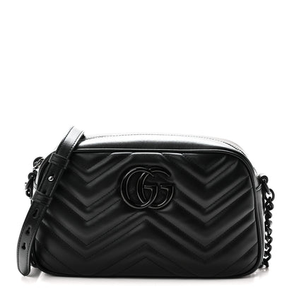 Gucci Calfskin Matelasse Monochrome Small GG Marmont Chain Shoulder Bag Black 1 of 10