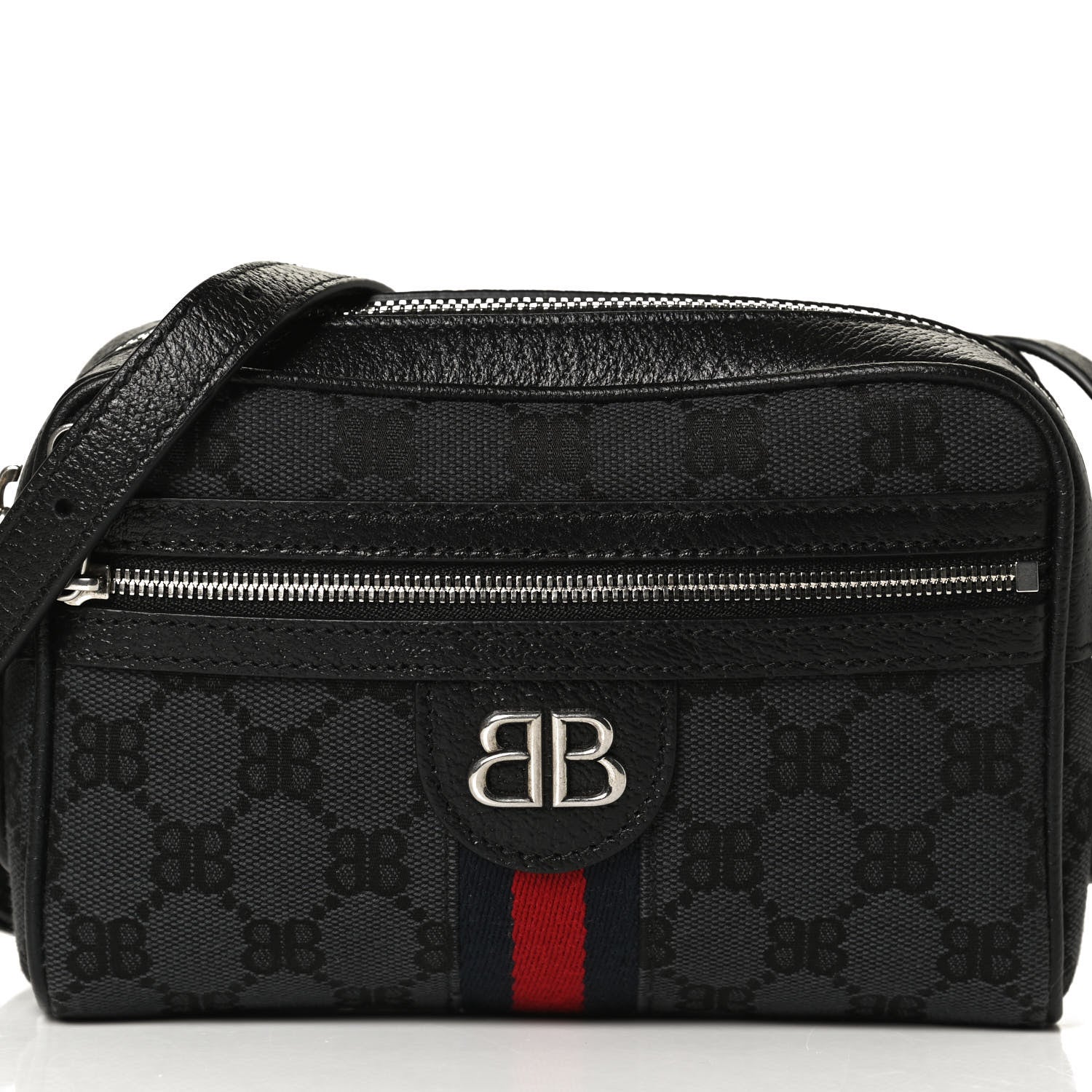 Gucci X BALENCIAGA BB Monogram Web Mini Ophidia Shoulder Bag Black 8 of 13