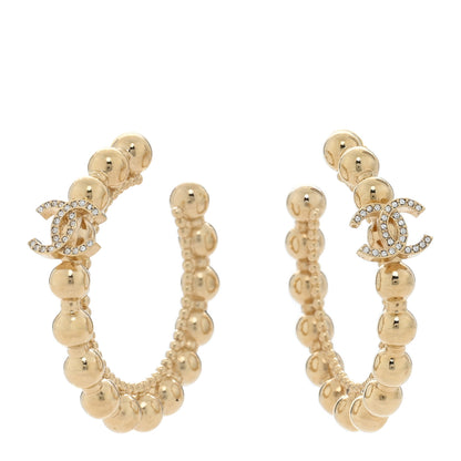 Chanel Crystal Bead CC Hoop Earrings Gold 1 of 4