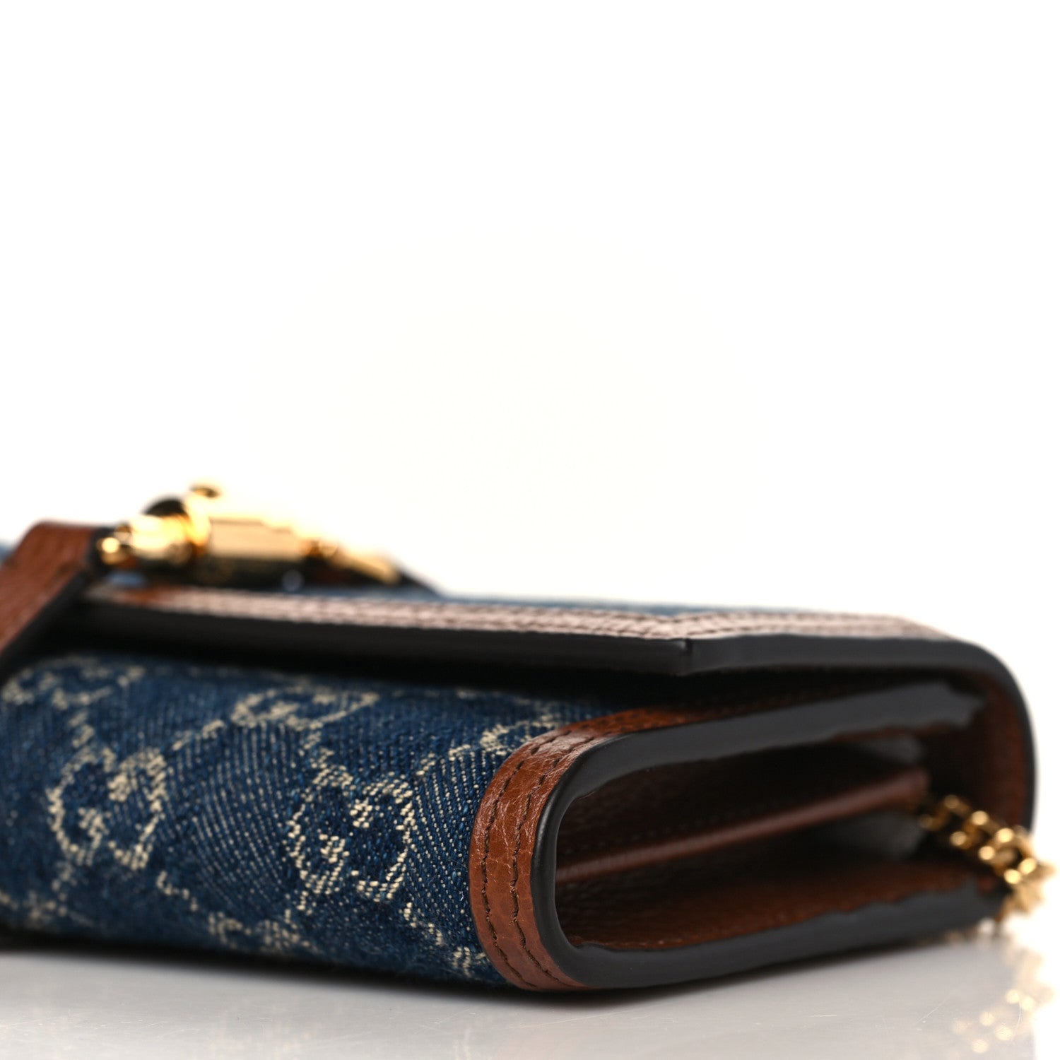 Gucci New Denim GG Monogram Jackie 1961 Chain Wallet Blue Tea Cuir 9 of 9