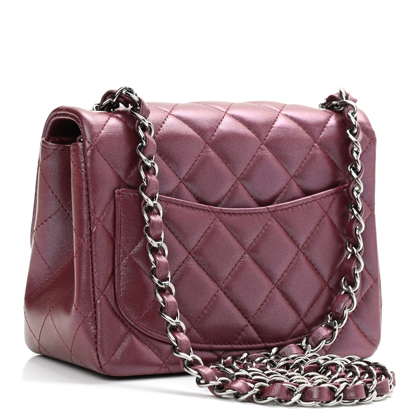 Iridescent Lambskin Quilted Mini Square Flap Burgundy