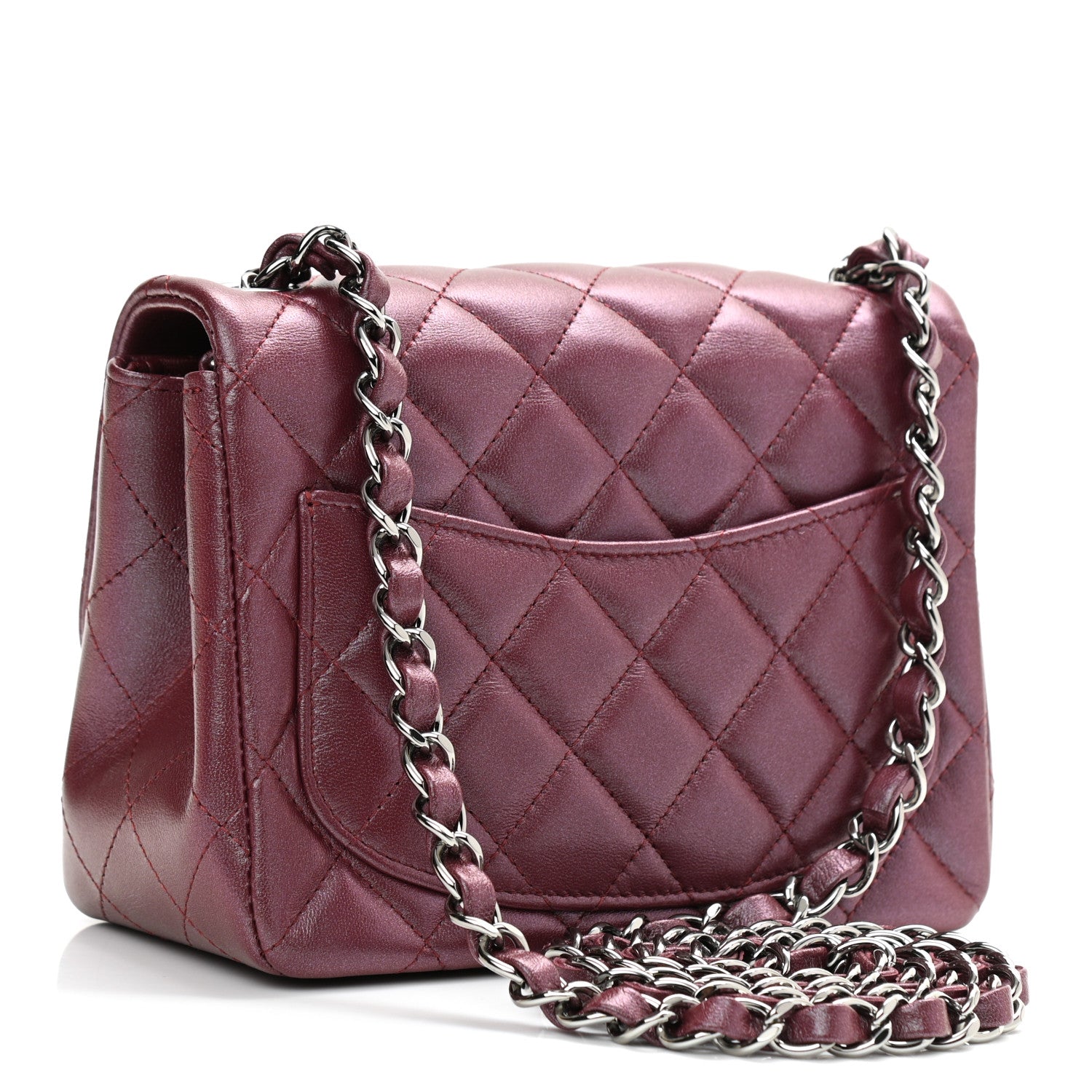 Chanel Iridescent Lambskin Quilted Mini Square Flap Burgundy 3 of 11