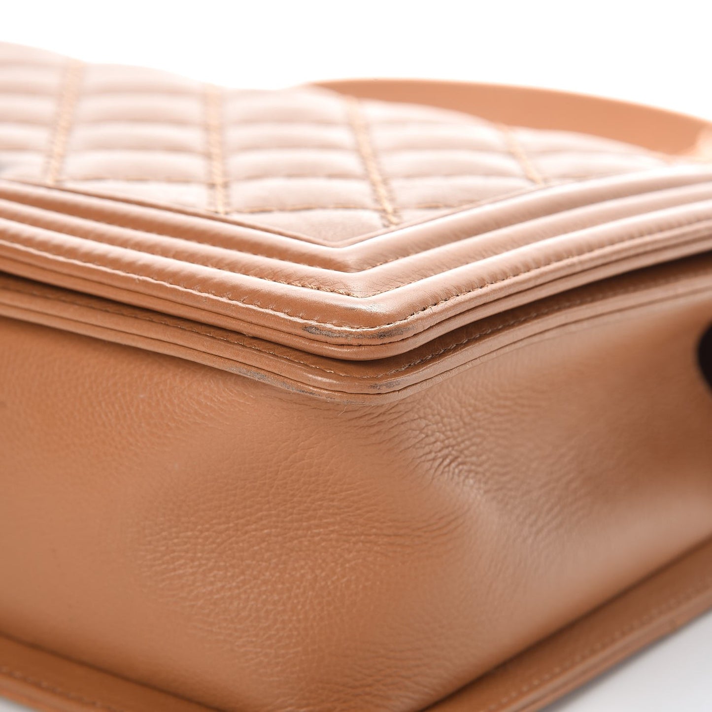 Calfskin Quilted Double Stitch New Medium Boy Flap Camel