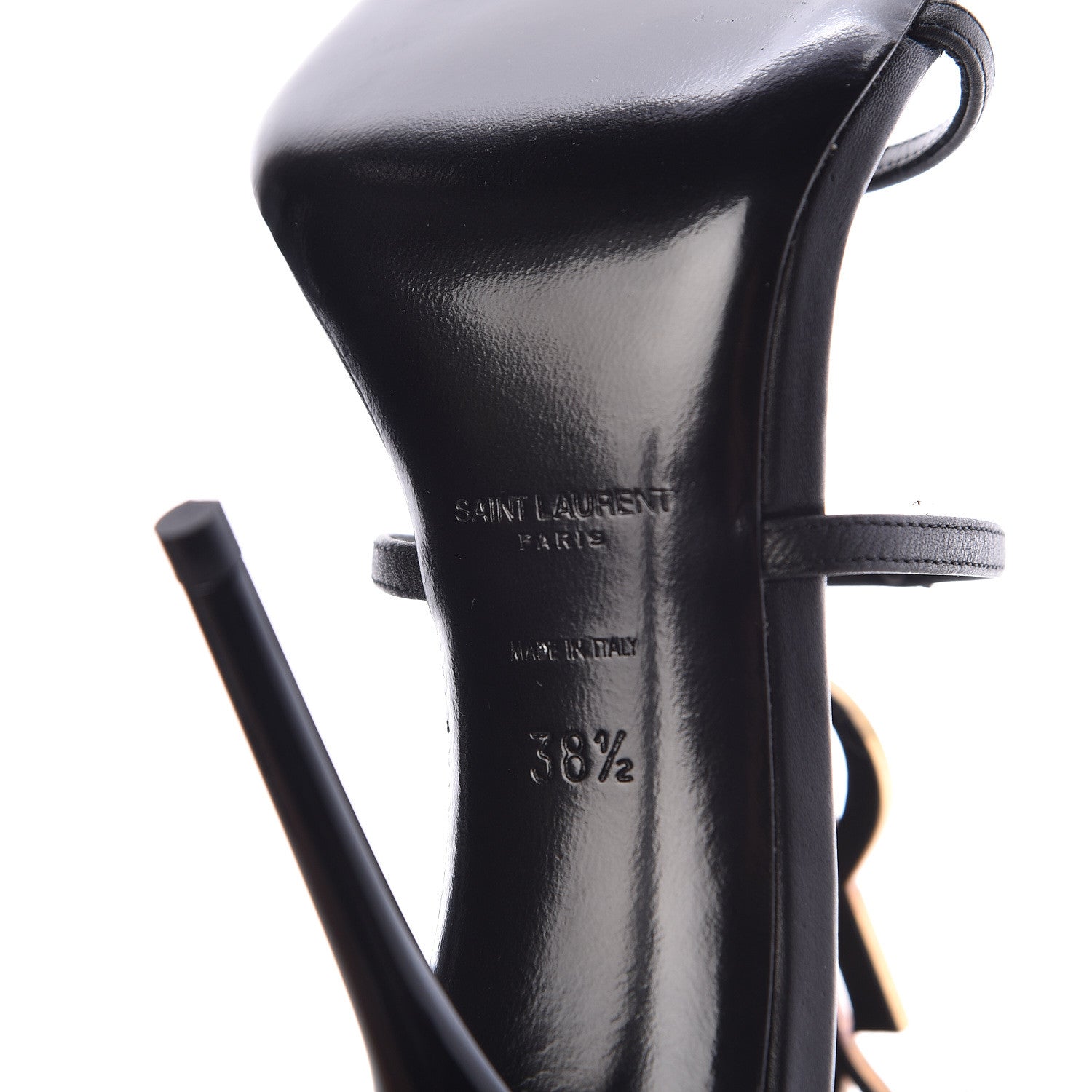Saint Laurent Calfskin Cassandra Palm Logo 110 Ankle Strap Sandals 38.5 Black 6 of 8