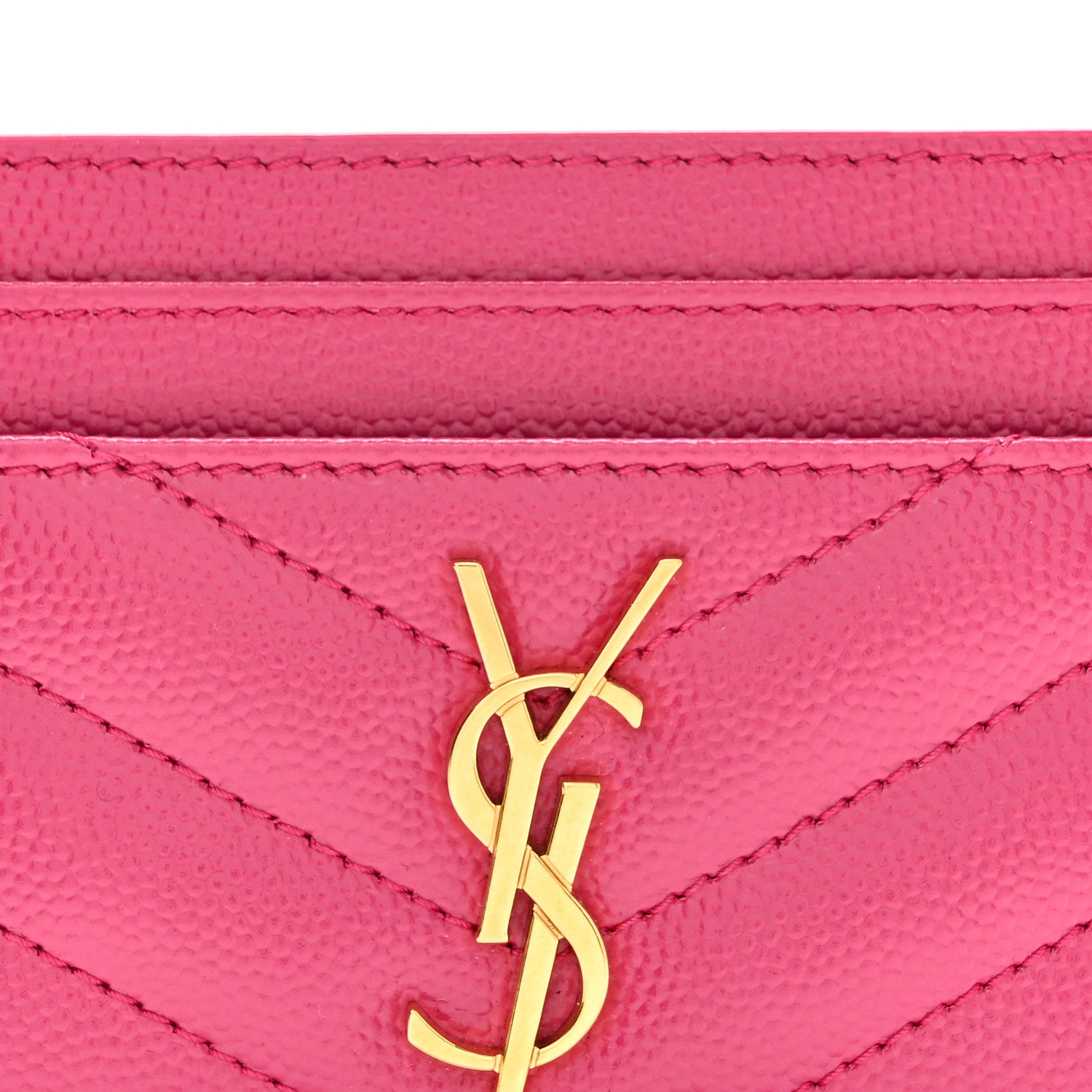 Saint Laurent Grain De Poudre Matelasse Chevron Monogram Credit Card Case Fresh Fuxia 8 of 8