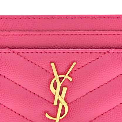 Saint Laurent Grain De Poudre Matelasse Chevron Monogram Credit Card Case Fresh Fuxia 8 of 8