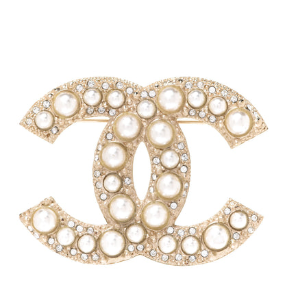 Chanel Metal Crystal Graduated Pearl CC Brooch Gold 1 of 5